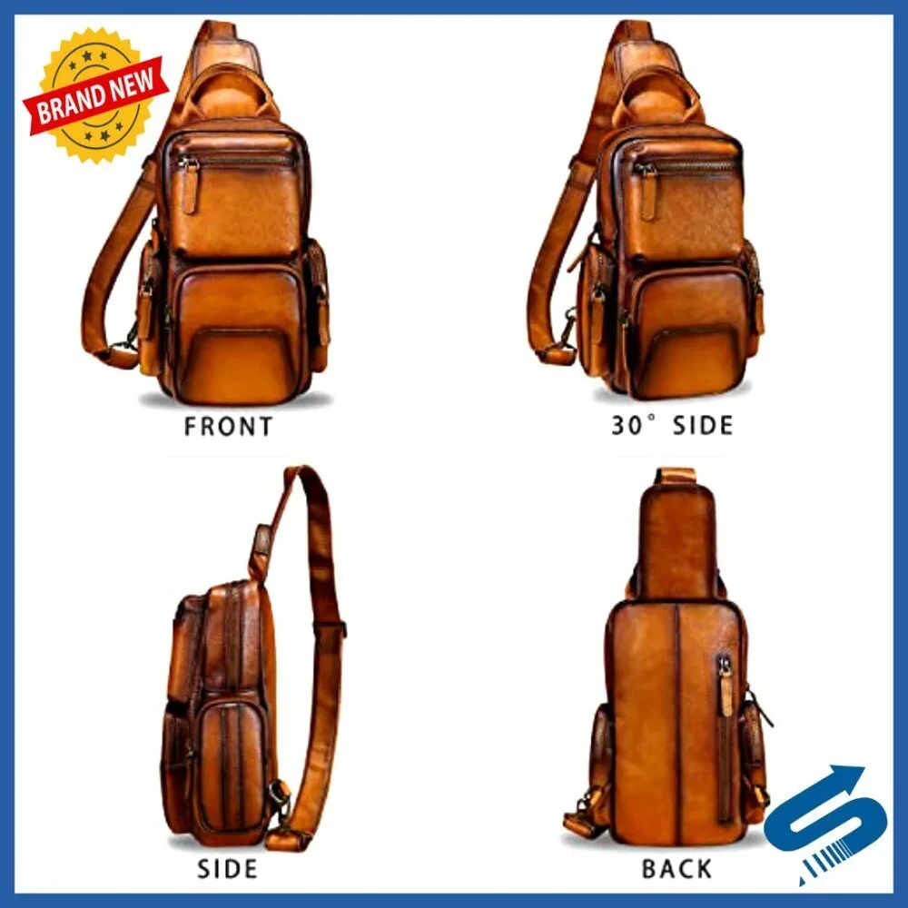 Genuine Leather Crossbody Backpack Daypack Hiking Casual Shoulder Bag